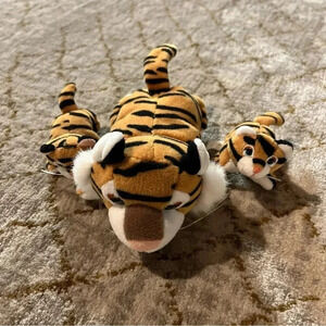 90's Galoob Pound Jungle TIGER & 2 CUBS FAMILY SET 3pc PLUSH Stuffed EUC